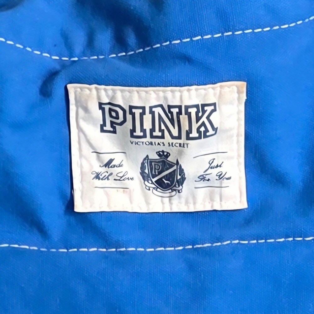 Victoria's Secret PINK Blue Canvas Tote Bag Made With Love 1986 Zip Top - Picture 6 of 13